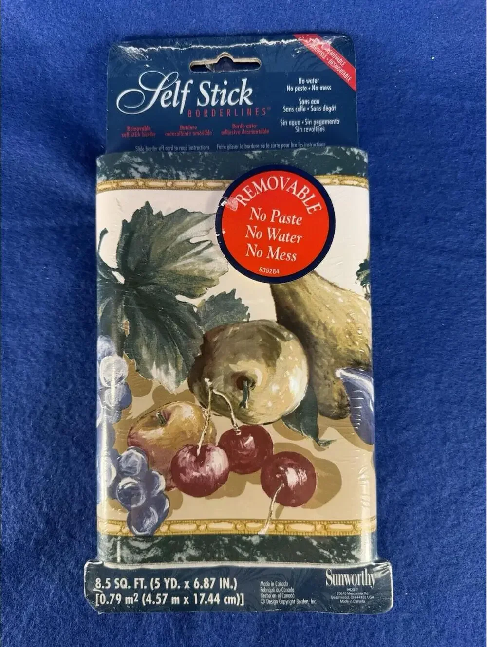 Vintage SUNWORTHY Peel /Stick Wallpaper Border Fruit Design 5 Yards Kitchen 1993